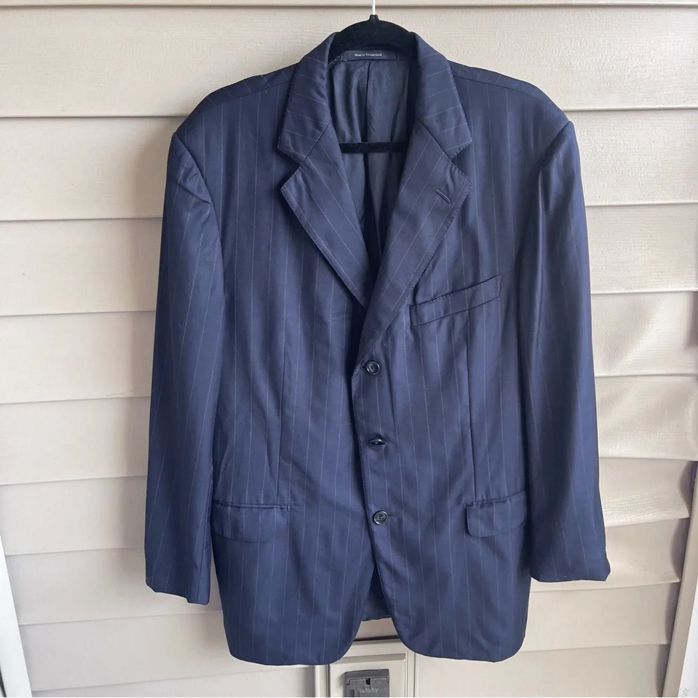 Ermenegildo Zegna Blazer Mens 44 L ? 100% Wool Blue Striped 3 Button Sports Coat